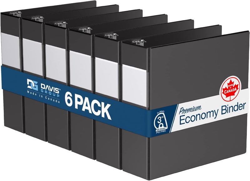 Davis Group Premium Economy 6-Pack 3-Ring Binders for School or Office, D-Ring Binders, 3 Inch, Black - Image 1